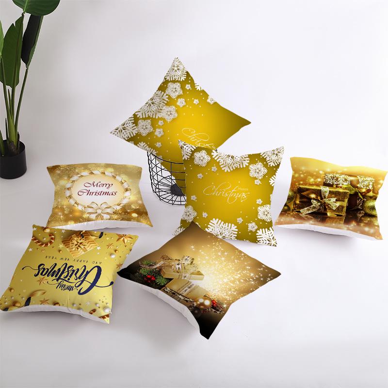 Golden Christmas Peach Velvet Cushion Cover New Digital Printed Square Cushion Cover Cushion Cover