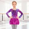 Girls Long Sleeve Floral and Print Patchwork Dress Mesh Skirt Leotard Dancewear for Gymnastics Performance