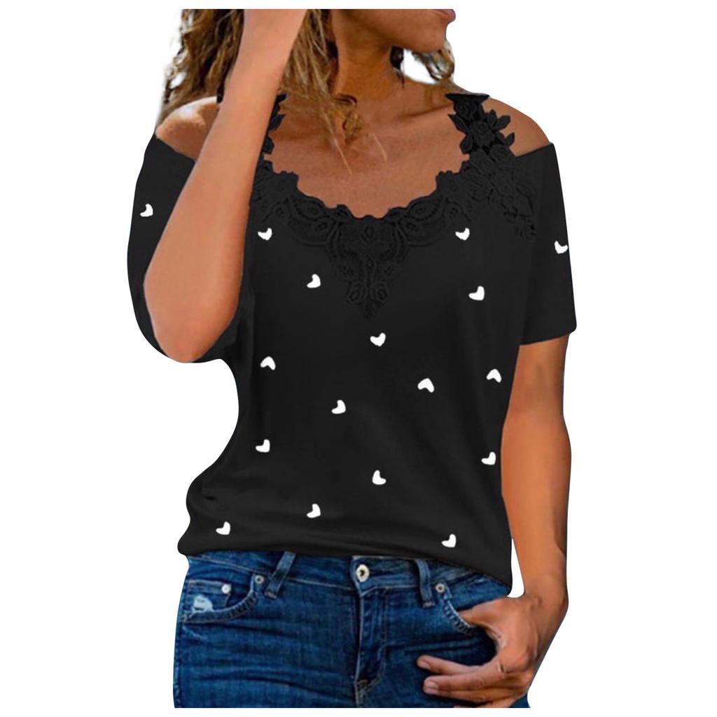 Fashion Women's Sexy Color Round Neck Small Love Loose Casual Temperament Top