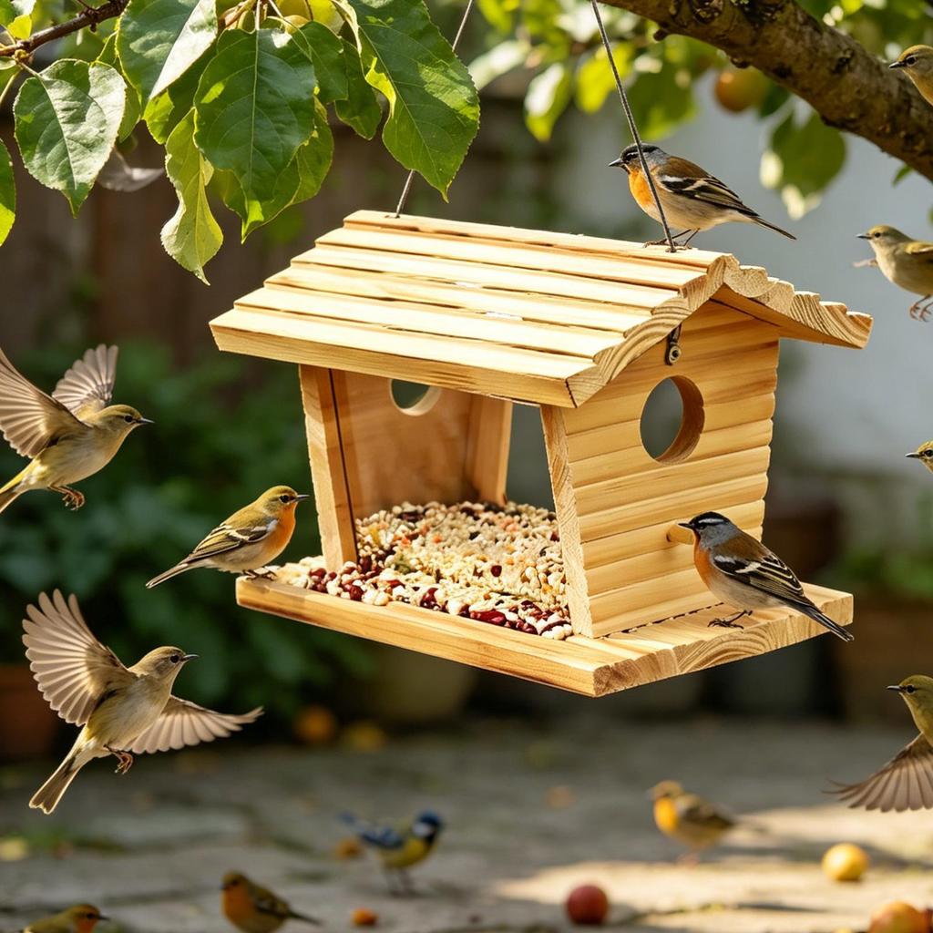 Wildvogelfutterspender Holz Eichhörnchensicher Wetterfest Hausvögel Futterspender Outdoor Dekoration für Garten Terrasse Veranda Weg Hof