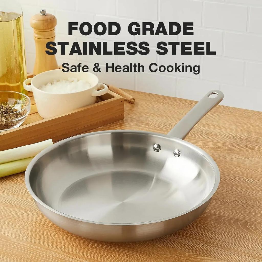 10 Inch 26CM Frying Pan 304 Stainless Steel Wok Pan Steel Skillet,Professional Grade Pans for Cooking Cooking Pot
