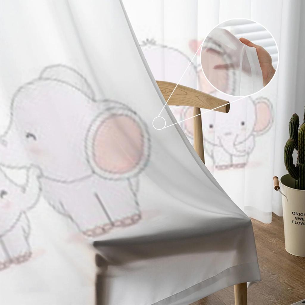 Elephant Mom And Baby Tulle Sheer Curtains For Kitchen Window Living Room Modern Voile Curtain Bedroom Drapes