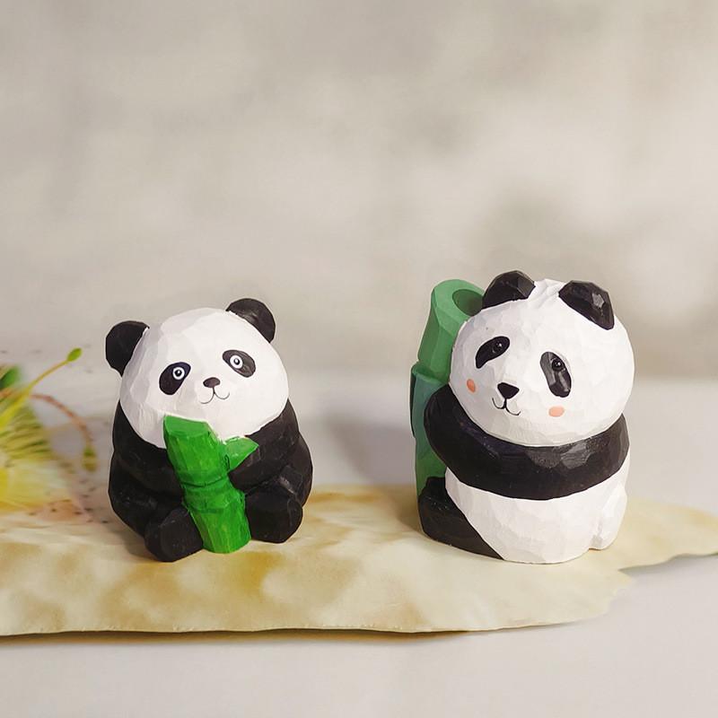 Wooden Panda Decor With Keychain Pendant For Home Gift And Collection