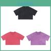 Streetwear Cotton Crop Top Tshirt For Women With Loose Fit And Retro Wash Effect