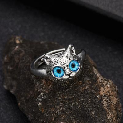 1 Pcs Cute Blue Eyed Cat Cat Animal Rings Women Girls Fashion Opening Adjustable Rings