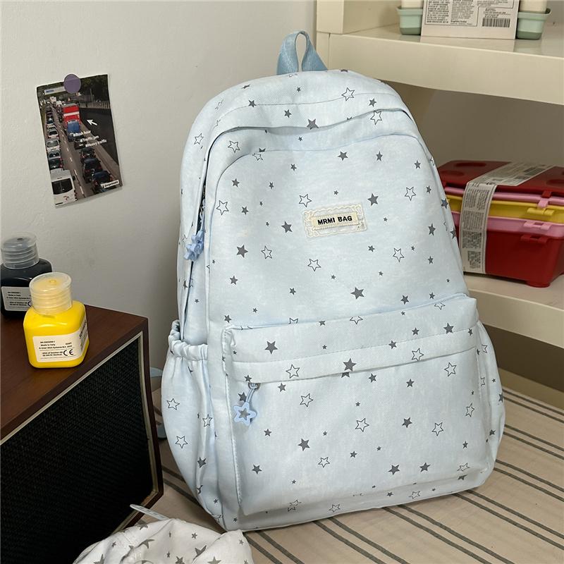 Cute Star Print Backpack for Women Lightweight Casual Daypack Travel School Bag with Multi Pockets