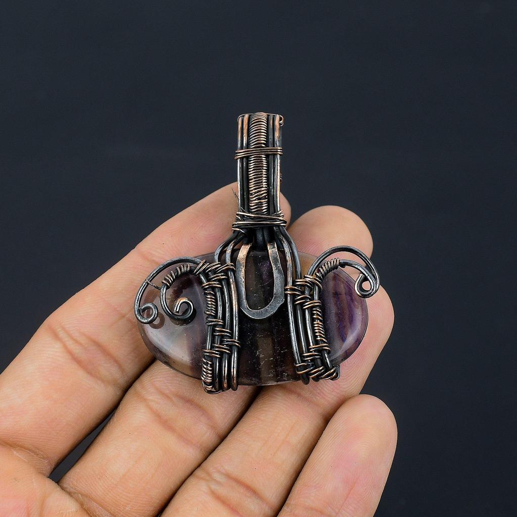 Fluorite 999 Copper Wire Wrapped Pendant, Handmade Gemstone Pendant, Gift For Mom Antique Jewelry