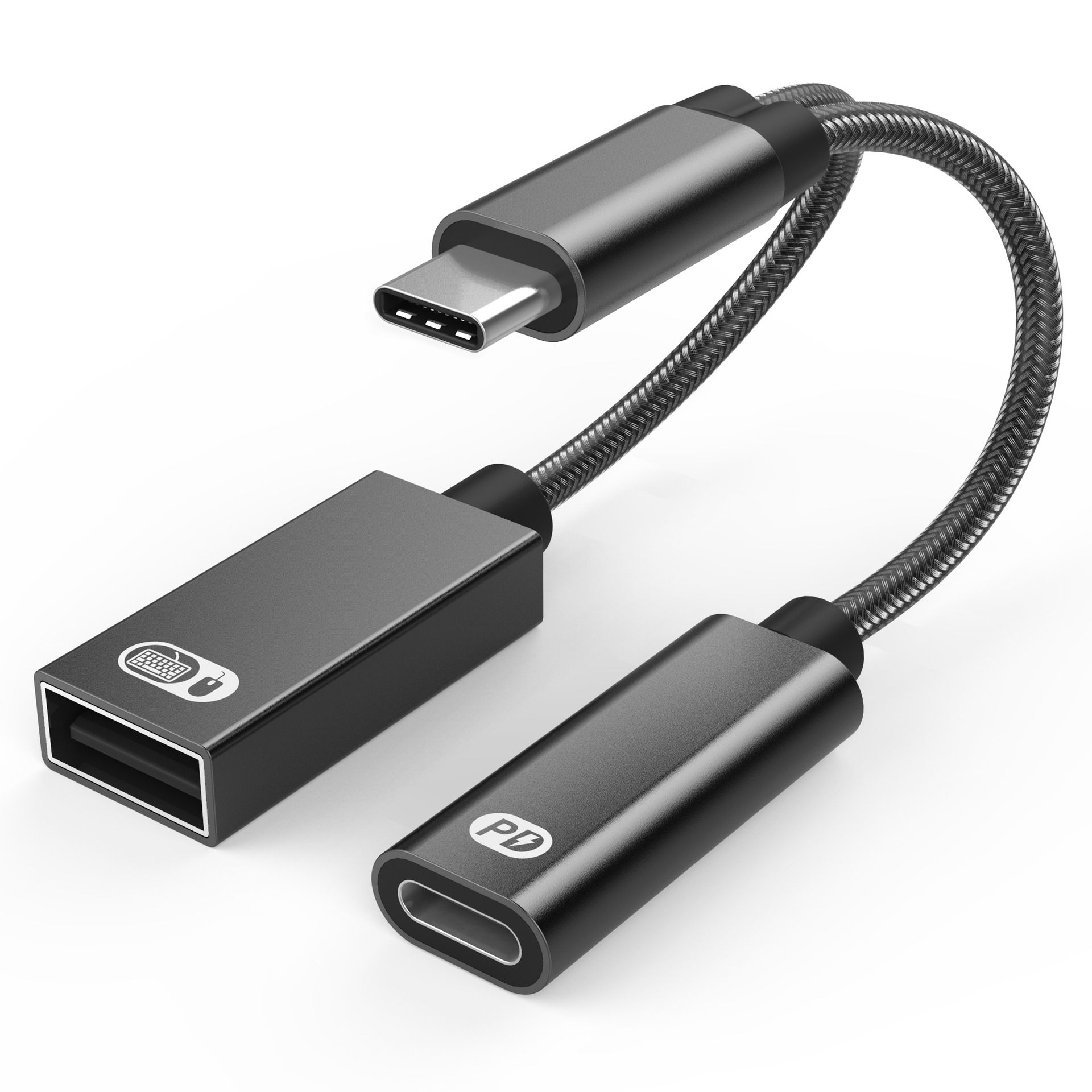 

2 в 1 USB Type C кабель 60 Вт PD адаптер для быстрой зарядки OTG конвертер синхронизации данных Многофункциональный для ноутбука, мобильного телефона, планшета чёрный