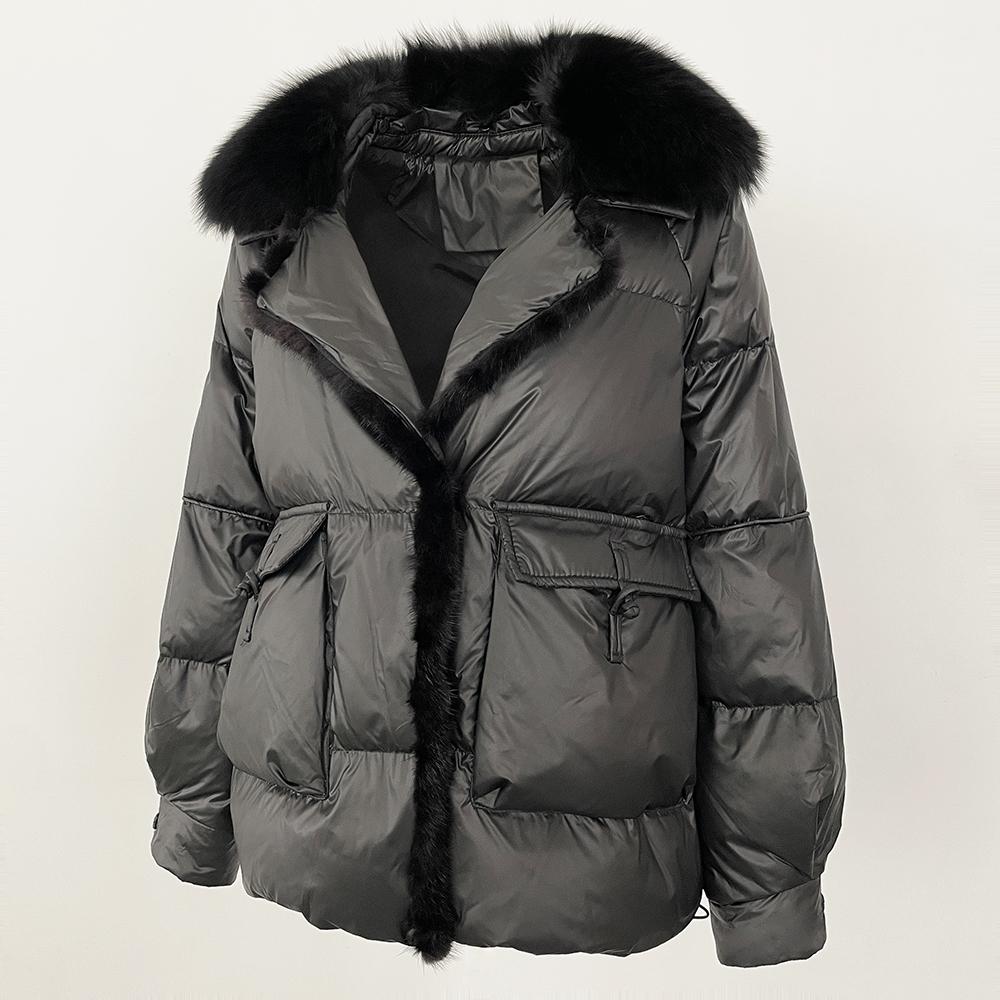 OFTBUY Autumn Winter Fashion Fox Fur Collar Spliced 90% White Duck Down Thickened Warm Women Korean Style Loose Casual Down Jacket