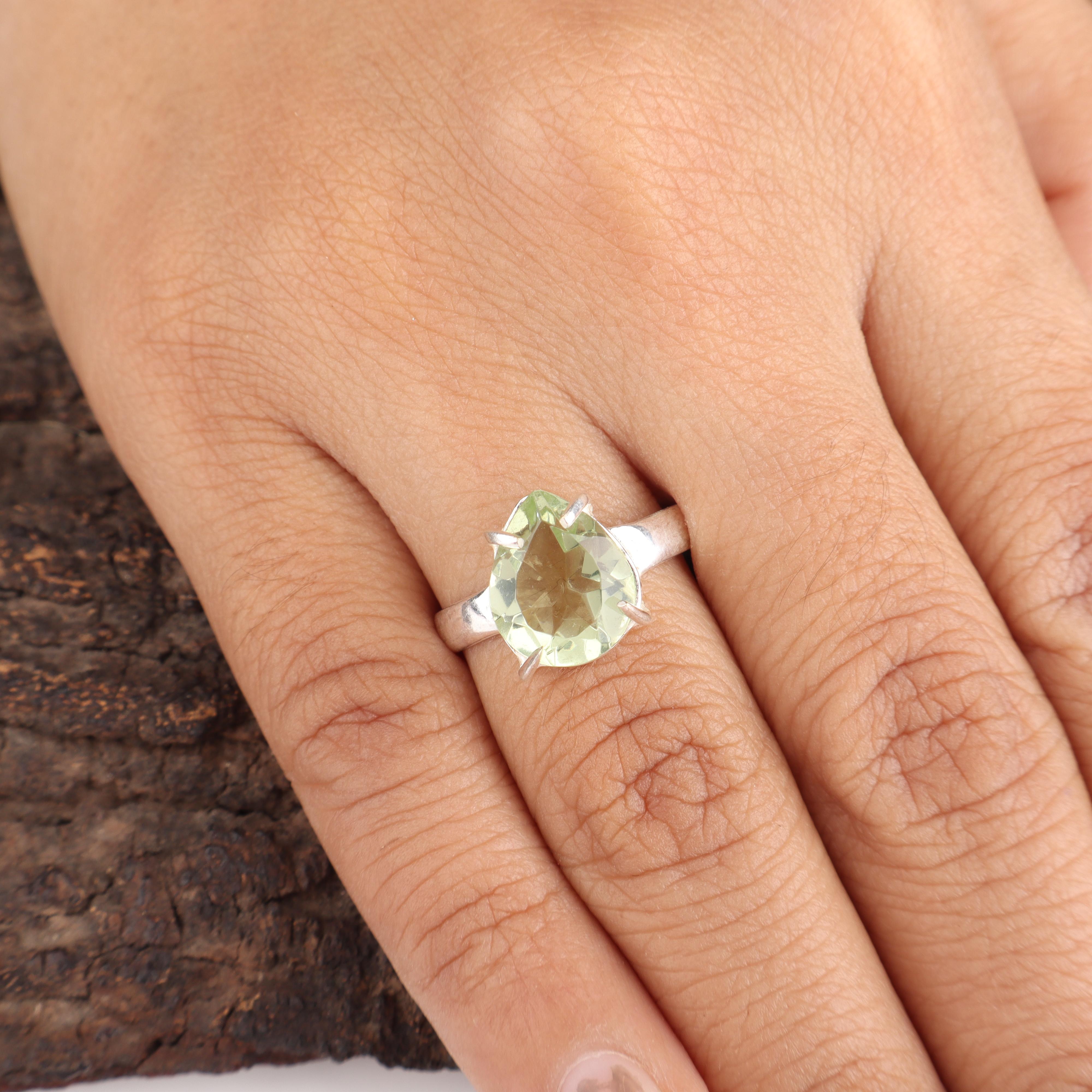 

Green Amethyst Gemstone 925 Sterling Silver Jewelry Handmade Designer Ring For Wedding Gift RR-81-13 13