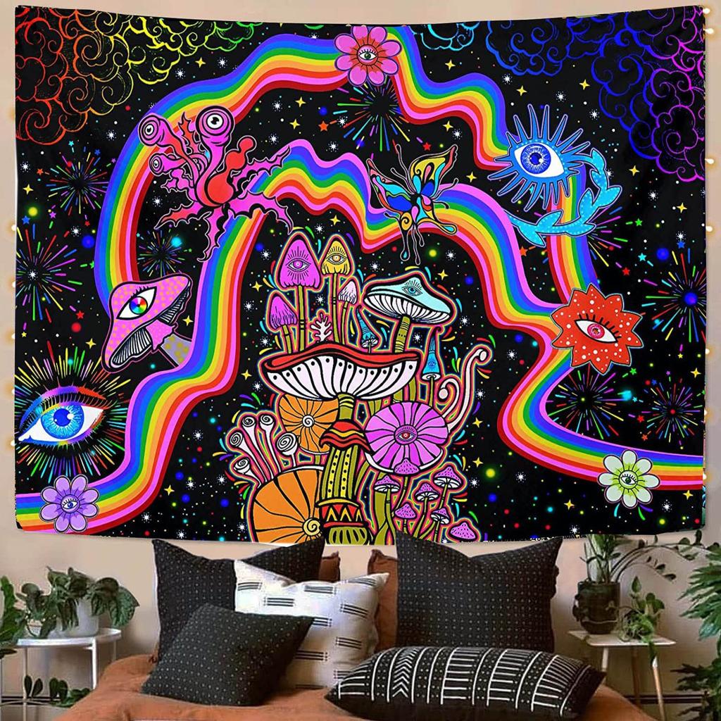 Skull Mushroom Halloween Tapestry Wall Hanging Witchcraft   Hippie  Rug Dorm Decor Psychedelic