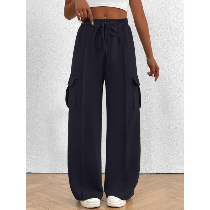 2025 Fashion Loose Casual Wide-leg Women Long Pants Drawstring Solid Color Pockets Sweatpants Office Autumn Wintercasual Jogging Pants Simple Trousers