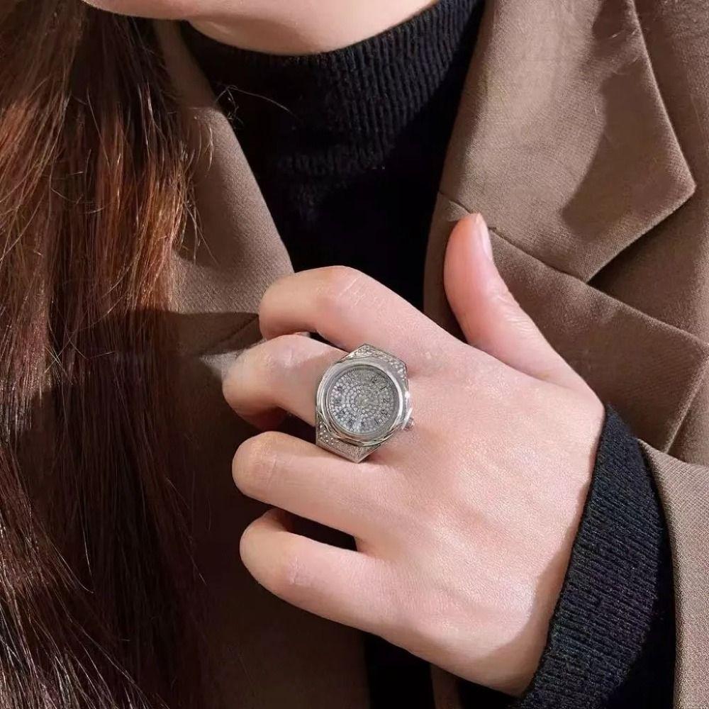Fashion Alloy Ring Watch Stainless steel Full Inlay Diamond Diamond Rings Watch Quartz Watch Jewelry Gift