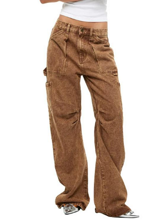 Men s 2025 High-Quality Casual Brown Retro Distressed Denim Jeans M коричневый