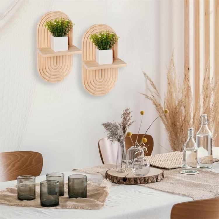 2Pieces Bohemian Wall Shelf Floating Shelves Oval Shape Storage Display Rack Hanging Shelf for Bathroom Bedroom Decors