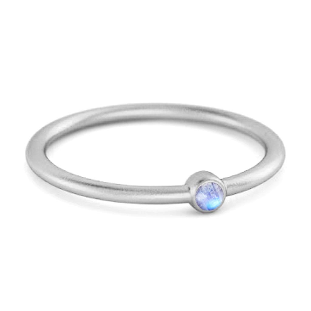 Moonstone Round Minimalist Bezel Set Ring- 925 Sterling Silver