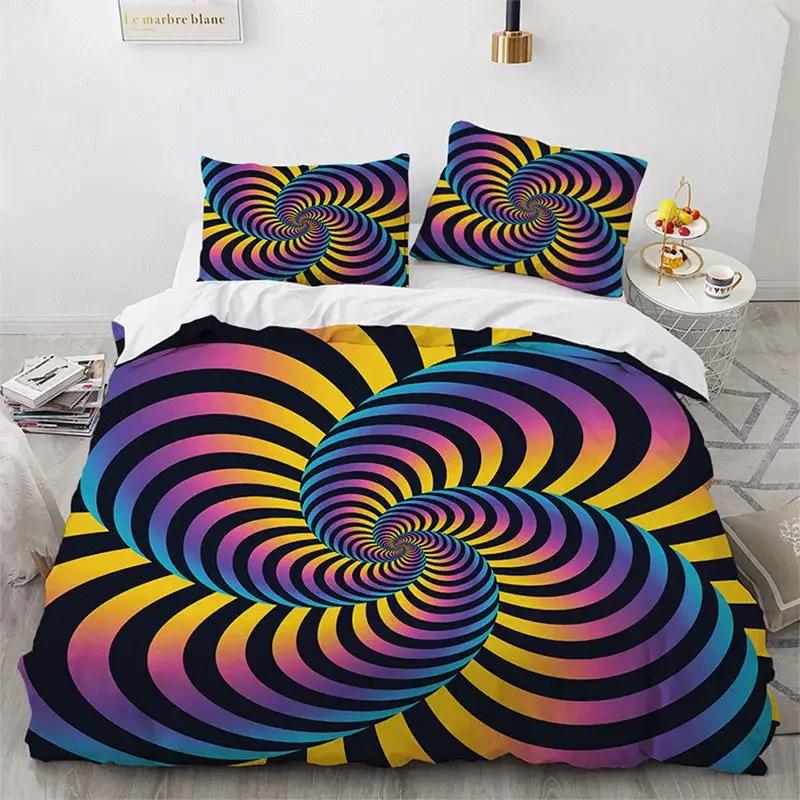 Psychedelic Swirl Soft Duvet Cover Abstract Geometric Beding Set Microfiber Twin King Comfortable Quilt Cover With Pilowcases For Children Kids Adult