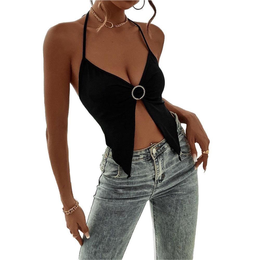 TEMU 2025 Spring/Summer Sexy Halter Backless Top - Euro & US Style Hot Sale