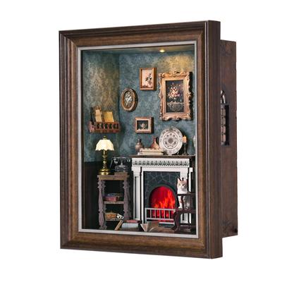 Kitap Köşesi Kiti 3D Ahşap Yapboz LED Anahtar Kontrollü Kendin Yap Minyatür Ev Dekorasyon İçin El İşi Bebek Evi Hediye - & Duvara Monte Edilebilir Çerçeve, Yeni Başlayanlar,