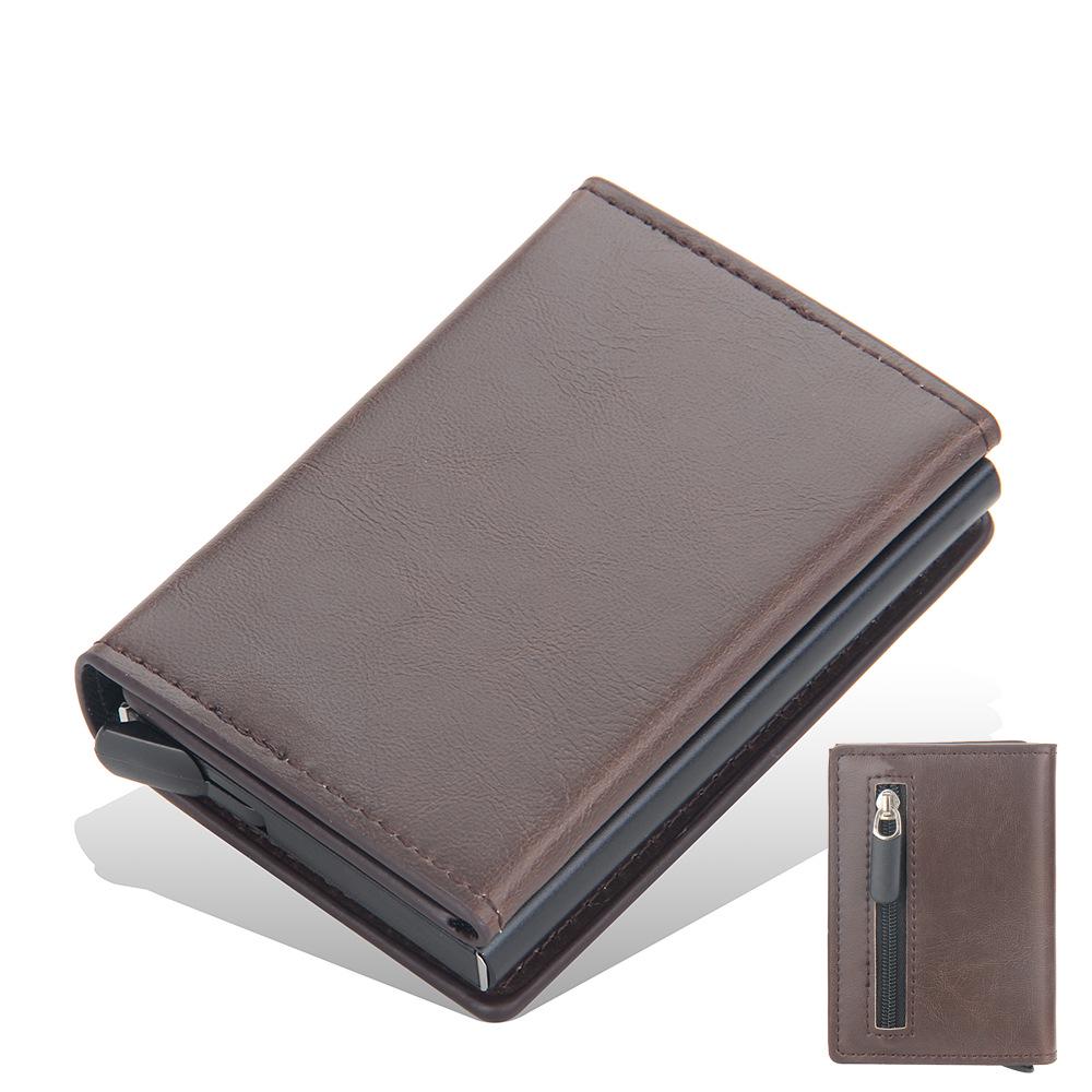 

Men s RFID Aluminum Card Holder: Anti-theft Pop-up Card Sleeve with Coin Pocket. кофейный