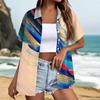 Women Casual Summer Beach Shirt Textured Printed Short Sleeve Button Down Blouse Lightweight Loose Fit Top for Outdoor