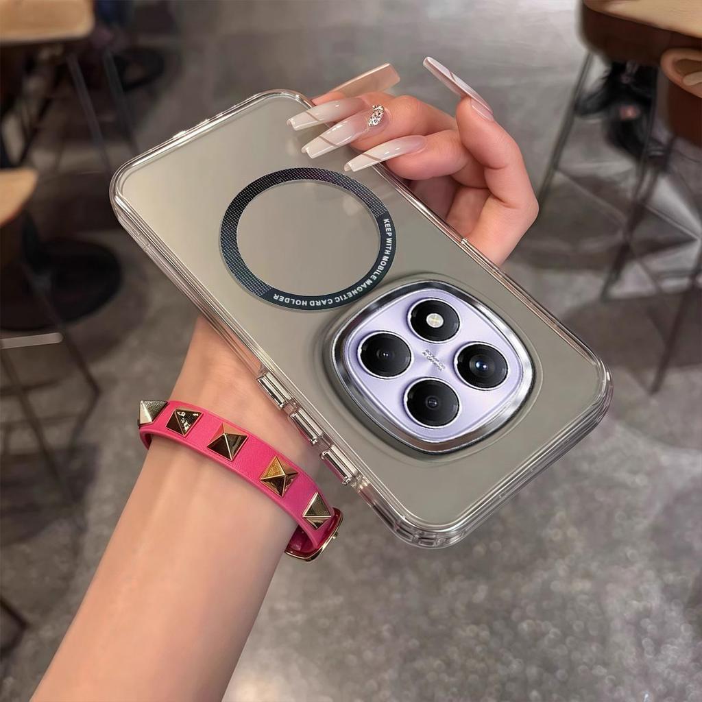 Case for Xiaomi Redmi Note 14 Pro 5G,Pro 4G,POCO X7 5G Minimal Semi-Transparent Magnetic Casing Raised Electroplated Lens Bezel Anti-Slip