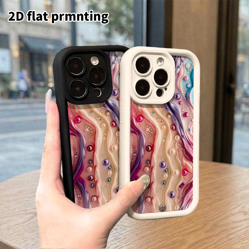 Phone case: 2D flat design suitable for iPhone 18 17 16 15 14 13 Pro tiered protective case, colorful pearls, Christmas and Halloween gifts
