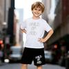 Jungen 2-teiliges Outfit mit Aufdruck zum Thema Sohn Gottes, Kurzarm-T-Shirt und Shorts-Set für Kinder im Alter von 5-14 Jahren, Schwarz-Weiß Sportliches Lässiges Sommer-Outfit