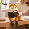Artistic Resin Cat Sculpture Reading Owl/Fox Figurine with Dangling Legs Shelf Sitter Statue Open Book Glasses Red Scarf and Boots Rustic