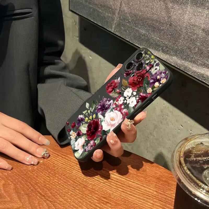 For iPhone 16 15 14 13 12 11 Pro Max Flower Pattern Phone Cover For iPhone XS Max XR X 7 8 14 Plus 15 Matte Soft Silicone Cover