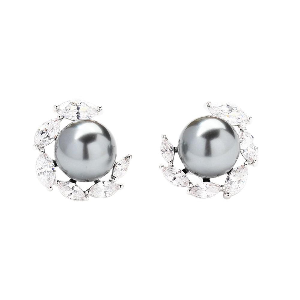 New product light luxury niche black and white pearl stone stud earrings temperament simple and versatile 925 silver needle earrings women's earrings