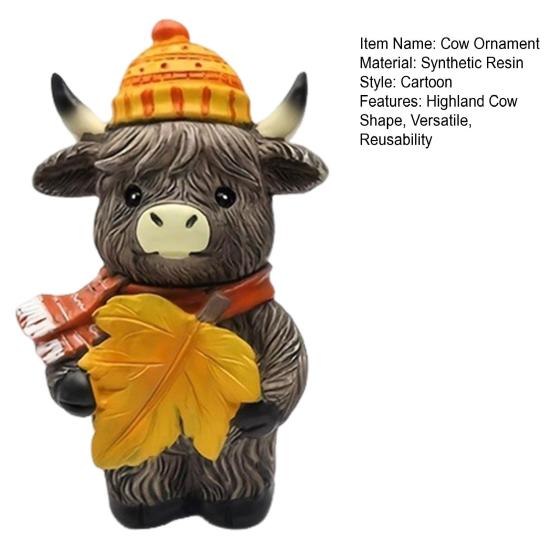 1/2Pcs Highland Cow Ornament Window Sill Cow Ornament Halloween Party Resin Decor Indoor Outdoor Decoration 1/2