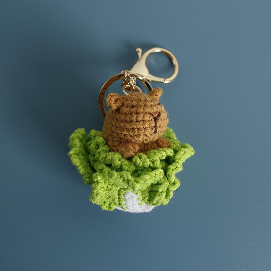 Cute Capybara Police Doll Crochet Keychains For Car Keys Pendant Handmaking Knitting Cartoon Kapibala Doll Keyrings Accessories