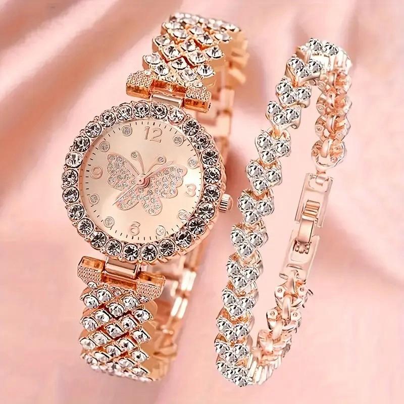 New Women's Watches Butterfly Pattern Watch Rhinestones Light Luxury Women Quartz Watch Casual Bracelet Watches Relogio Feminino