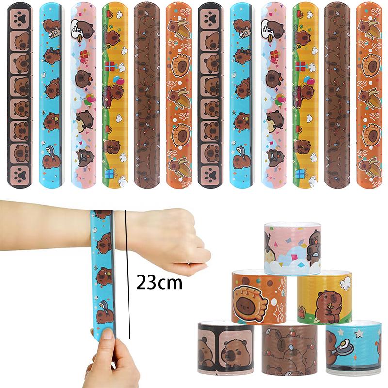 12PCS PVC Slap Bracelets Cute Animal Capybara Dinosaur Bees Kids Birthday Party Favors School Rewards Children's Day Gift