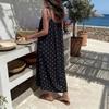 Women Sleeveless Backless Dress with Adjustable Thin Straps Casual Loose Fit Midi Dress with Bow Tie and Heart Print Summer Dress