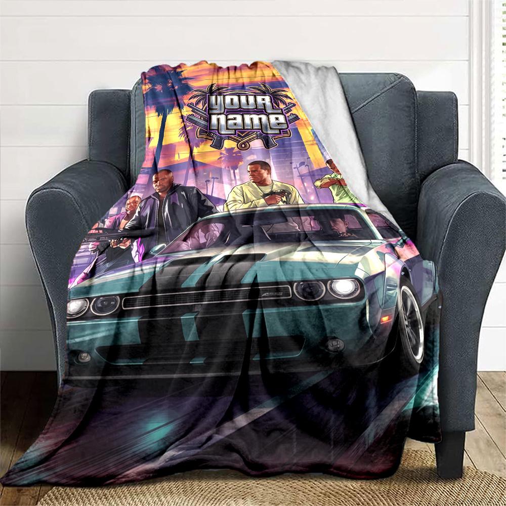 Gta Customize Text Blanket Gift Customizable Blanket Soft & Cozy for Bed Chair Home Decor Living Room Four Seasons Universal