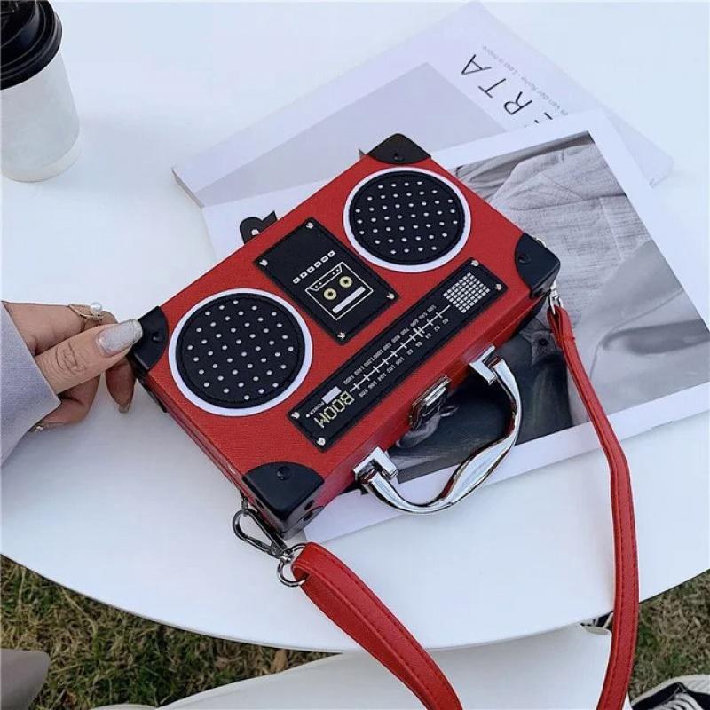 3 cores vintage versátil criativo rádio unissex mochila metal punk bolsa de ombro nostalgia pequena bolsa quadrada para mulheres homens grils