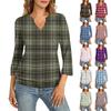 Women's 3/4 Sleeve Top Neck Hem V-Neck Summer Casual -Shirt Plaid Printed Top