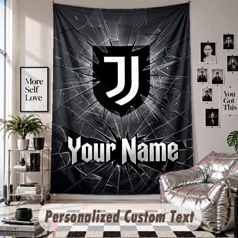 Wall Hanging Tapestry With Custom Name & Text, Juventus FC Decorative Tapestry For Bedroom