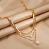 Shein Multilayer Snake Chain Pearl Pendant Necklace - French Style Accessories, Vacuum Electroplated, In Stock