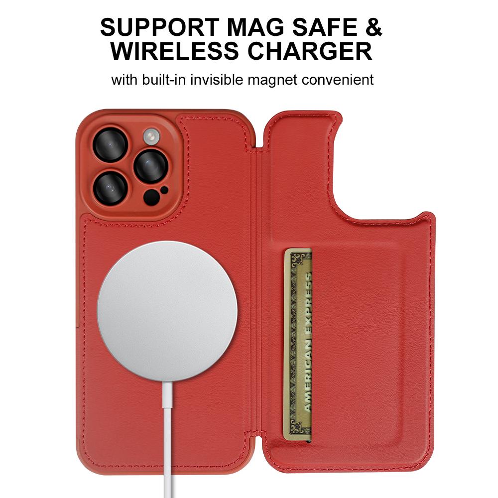 For iPhone 15 Pro Magnetic Case RCS Eco Friendly Flip Phone Cover with Kickstand RFID Blocking