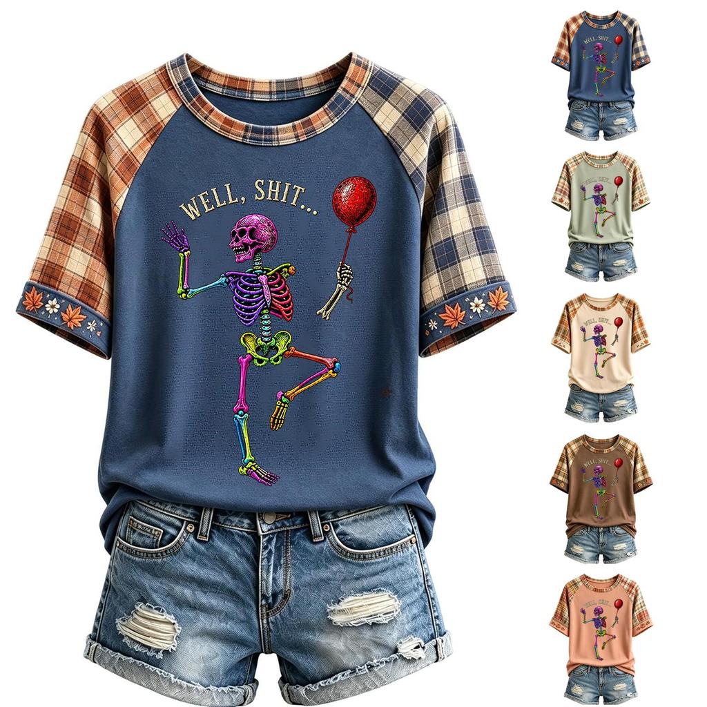 Women's Halloween Raglan Sleeve T-Shirt Neck Short Sleeve Printed Top