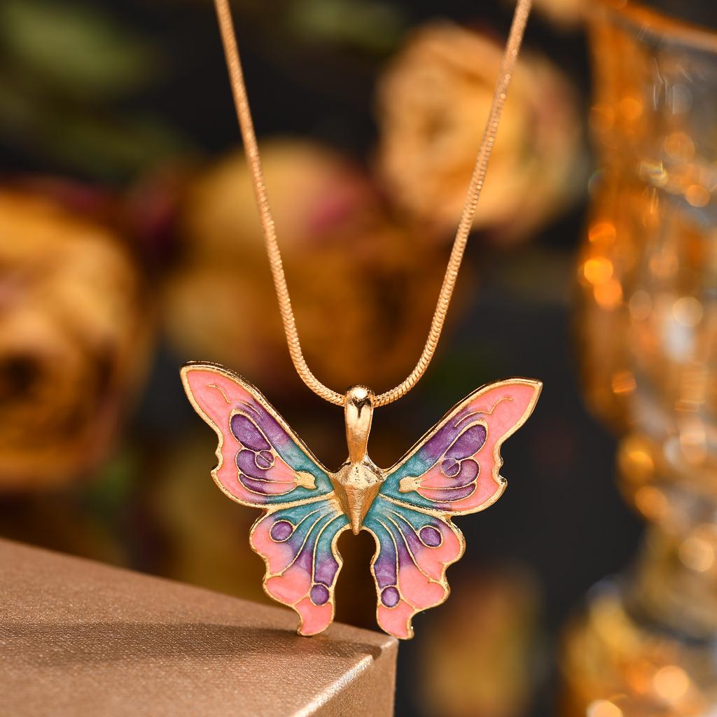Stainless Steel Butterfly Charm Pendant Necklace for Women, Waterproof 18K Gold Plated Tarnish Free Summer Daily Layering