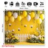 One 2D Printed Yellow Bee Garden Scene Background Fabric, Made of Polyester Fiber, for Home Use.