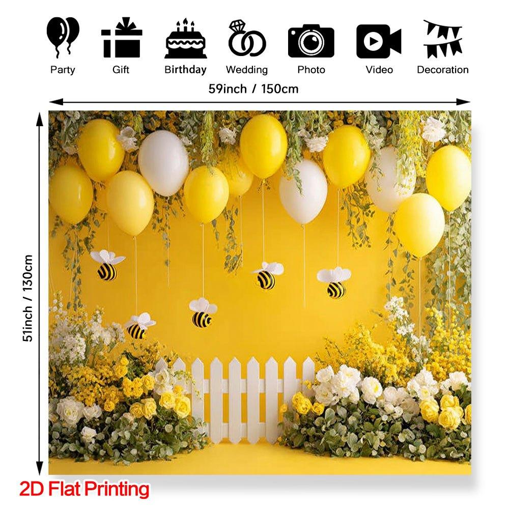 One 2D Printed Yellow Bee Garden Scene Background Fabric, Made of Polyester Fiber, for Home Use.