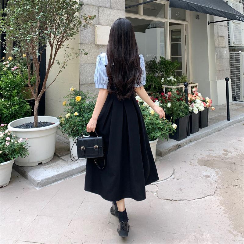 Design French Dress Women's Summer New Large Size Fat Mm Fake Two Pieces Thin College Style Short Sleeve Long Skirt