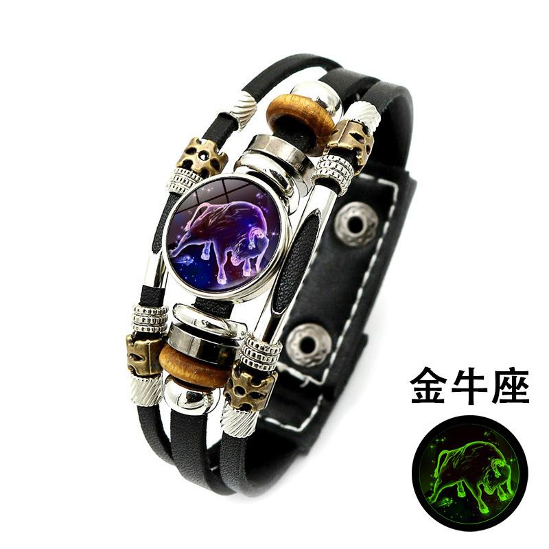 

Glow In The Dark Zodiac Multilayer Beaded Leather Bracelet Punk Jewelry Birthday Gift For Students Couples