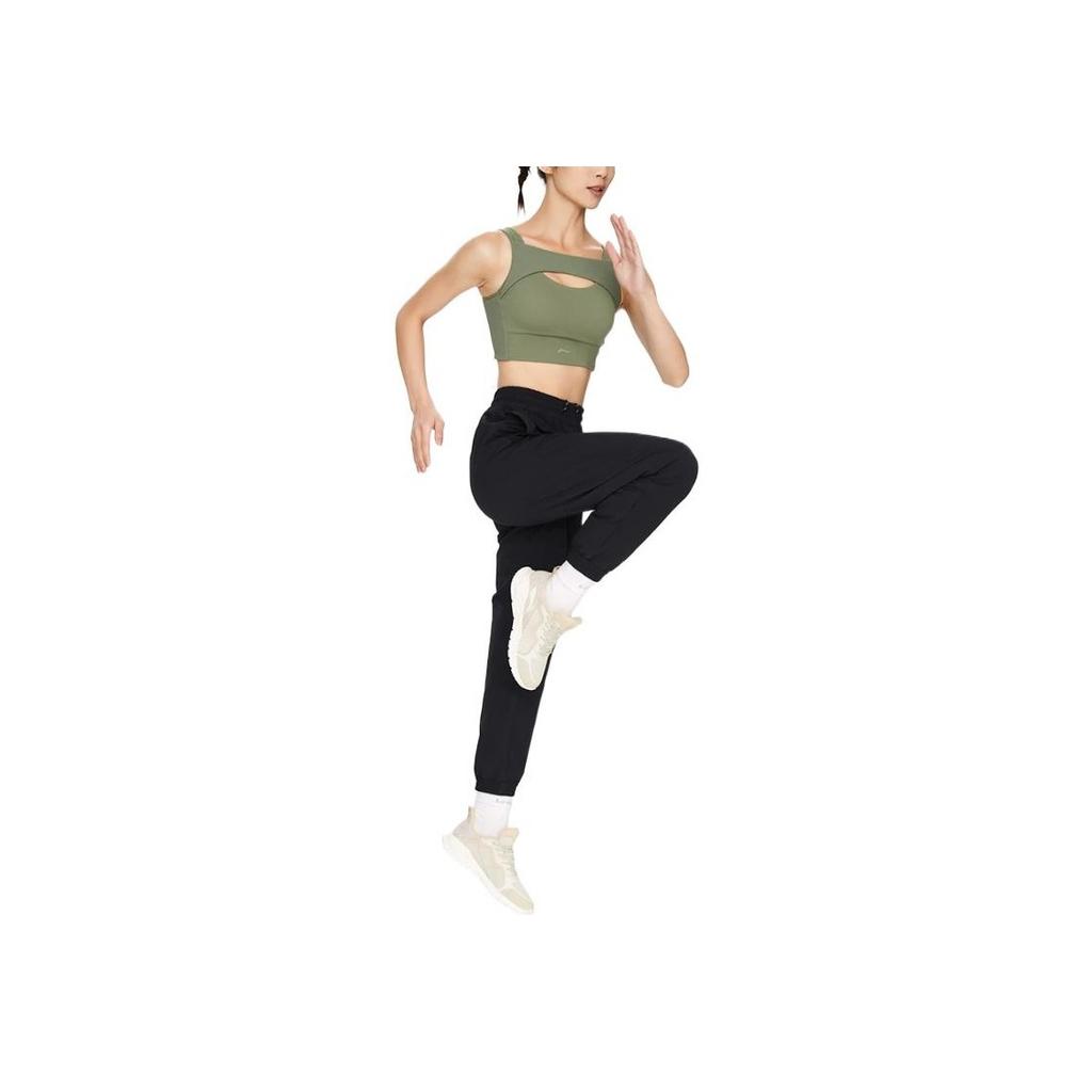 Li Ning Fitness Series Logo Print Cuffed Fleece Loose Sports Pants Women bottoms Black AYKS014-1