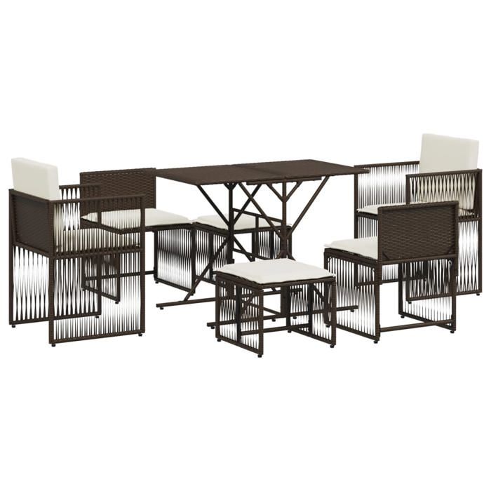 VidaXL Ensemble à manger de jardin et coussins 7 pcs marron rotin, ensemble à manger d'extérieur, meuble à manger de jardin, 369010
